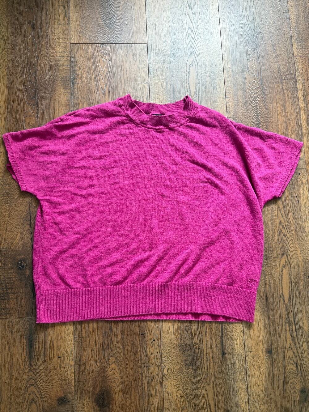 Banana Republic Fuchsia Linen Blend Cropped Sweater Tee Preppy XL